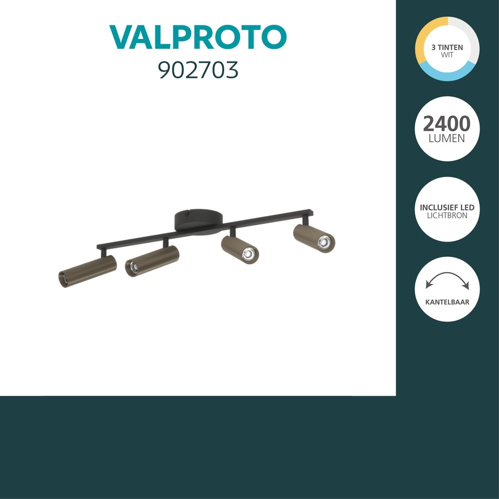 Opbouwspot Valproto 4-lichts zwart met brons Eglo 9008606392070