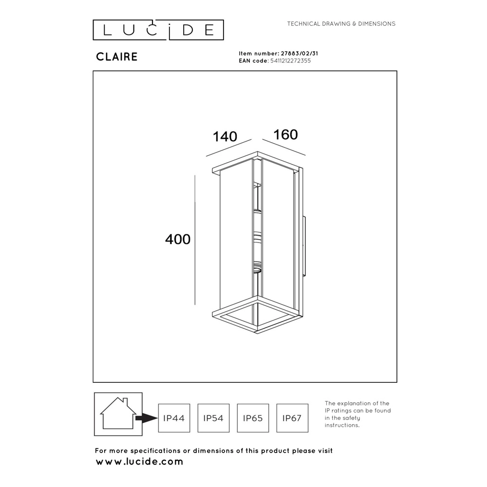 Strakke wandlamp Claire dubbel wit Lucide 5411212272355