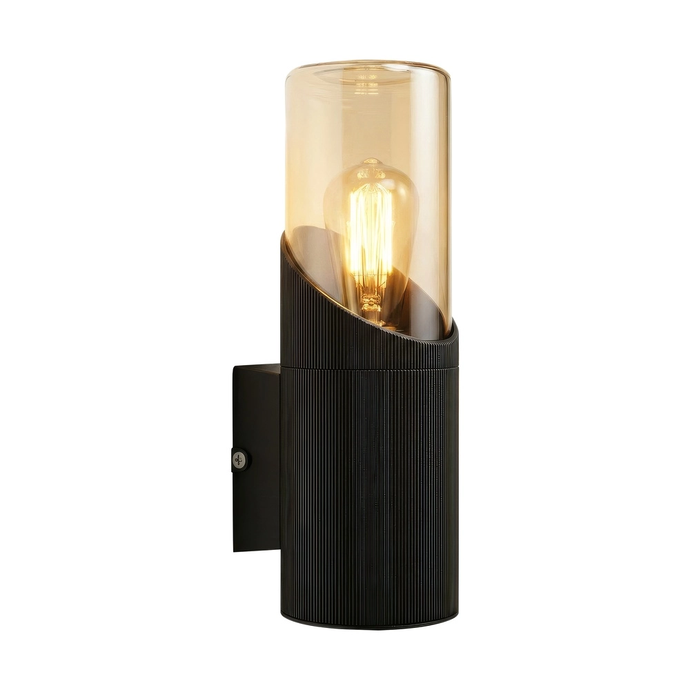 Design wandlamp Broadway zwart met amber glas enkel