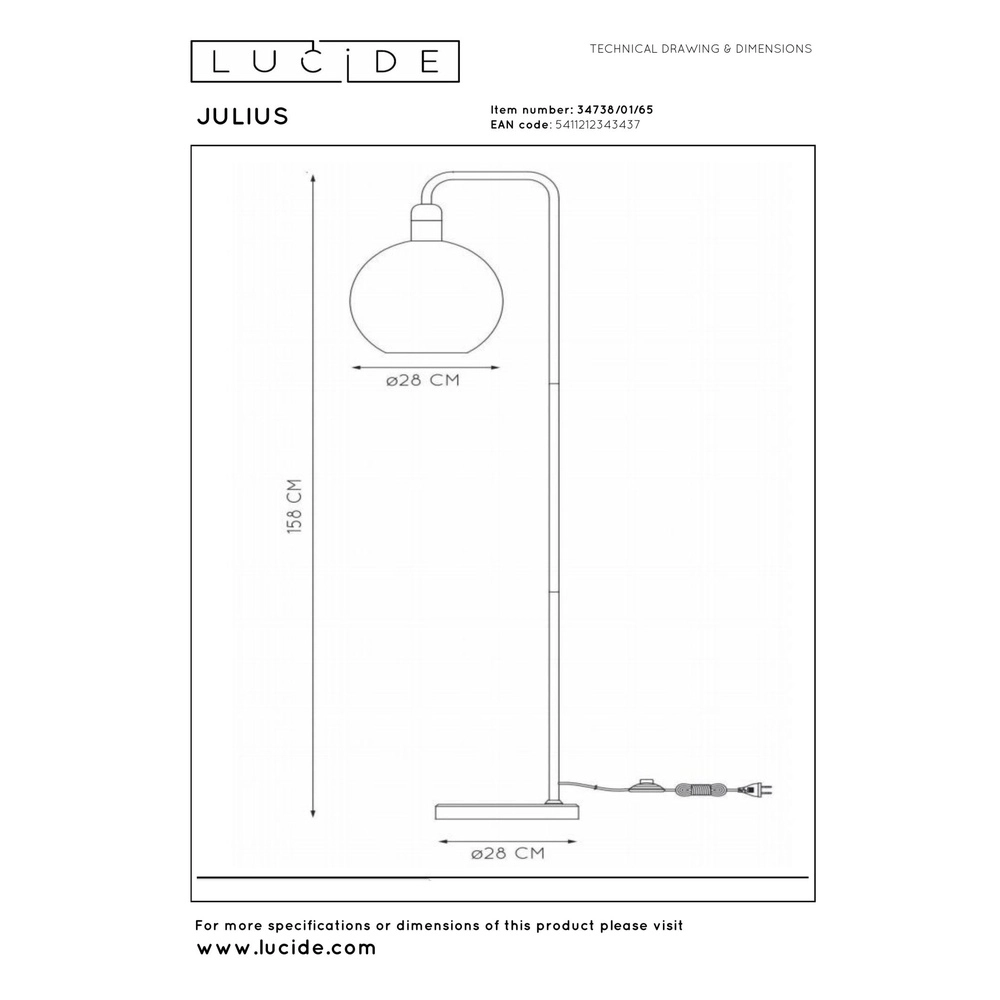 Vloerlamp Julius smoke glas Lucide 5411212343437