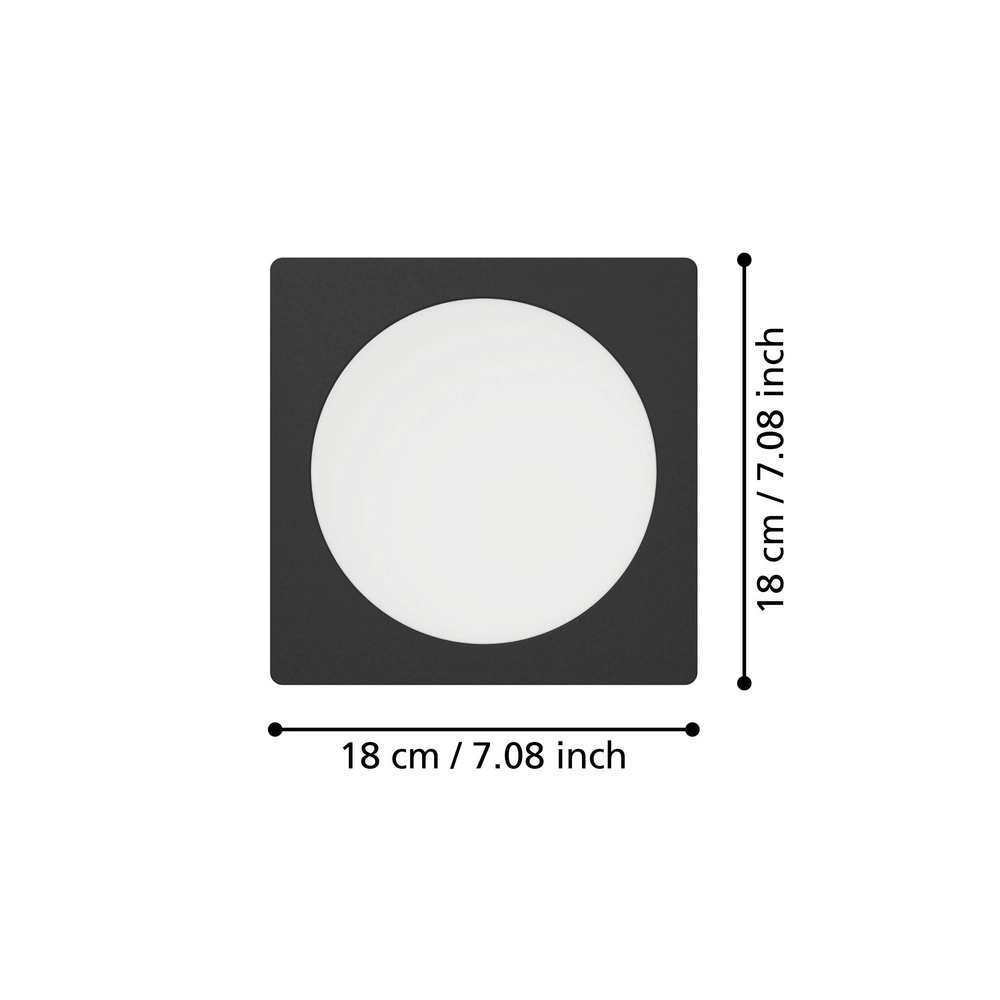 Inbouw lamp Fueva 6 vierkant - zwart - 16,6x16,6cm Eglo 9008606330720