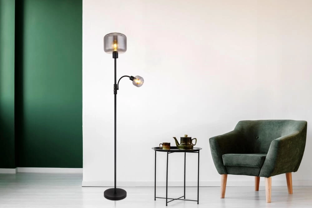 Zwarte vloerlamp Giuseppe smoke glas Globo 9007371438228