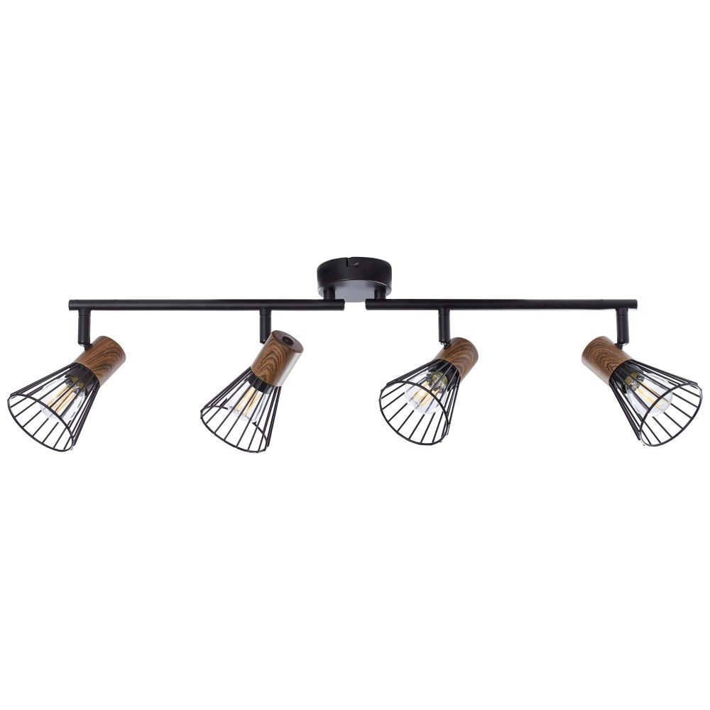 Landelijke plafondlamp Manama 4-lichts zwart met houtbruin Brilliant 4004353326547