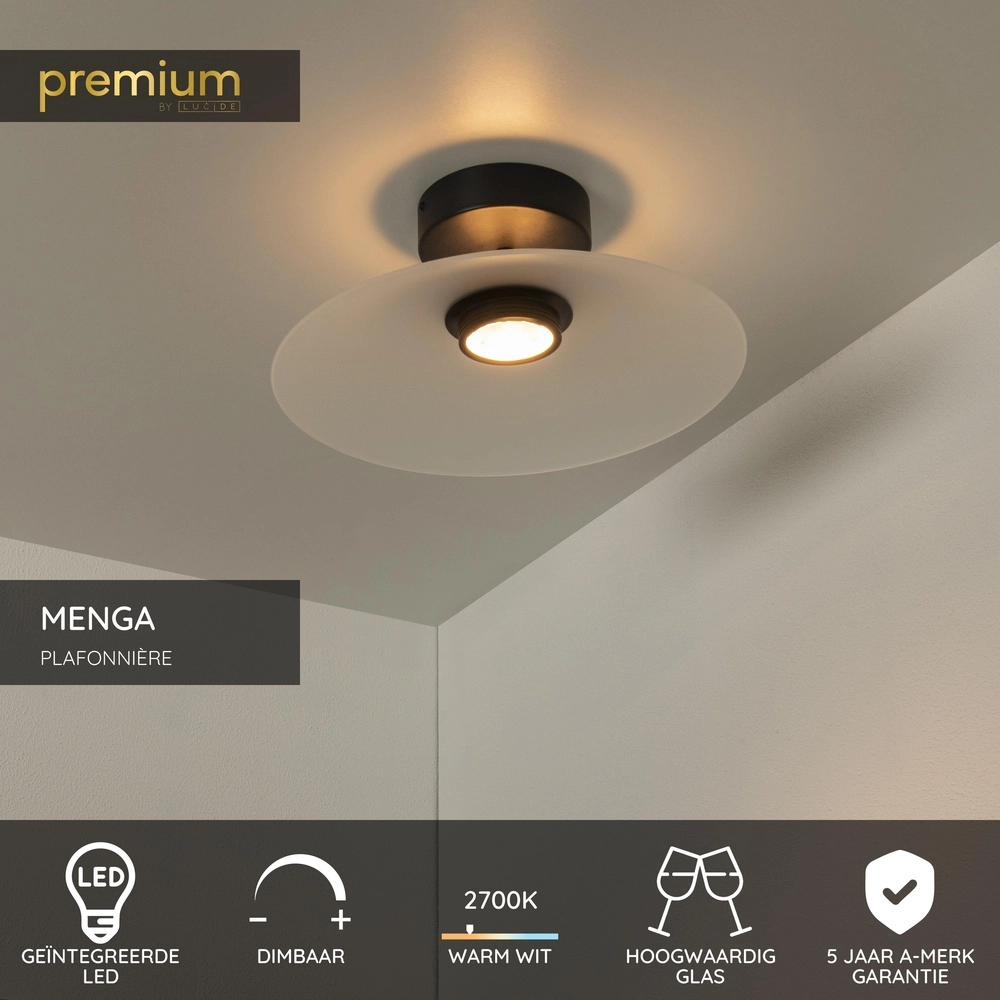 Strakke plafondlamp Menga Ø 40cm wit glas Premium by Lucide 5411212251213