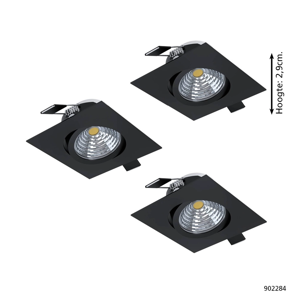 Set van 3 inbouwspots Saliceto vierkant zwart 4,8W Eglo 9008606358847