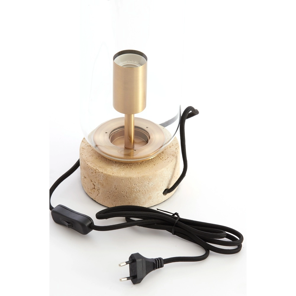 Glazen tafellamp Rylano 35cm - met travertin Light & Living 8717807730673