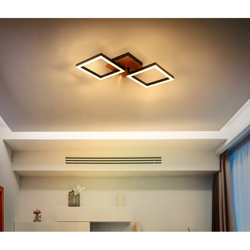 Design plafondlamp Kerry zwart met houtlook Globo 9007371440221