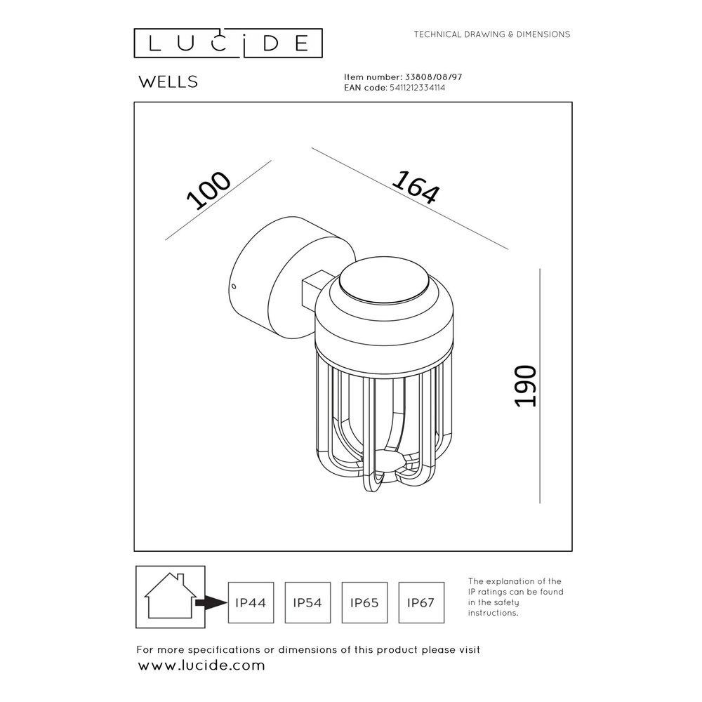 Wandlamp Wells roestbruin Lucide 5411212334114