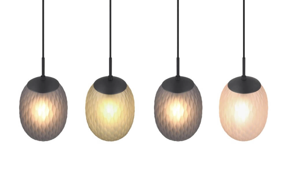 4-lichts hanglamp Facette met geribbeld gekleurd glas Trio 4017807616842