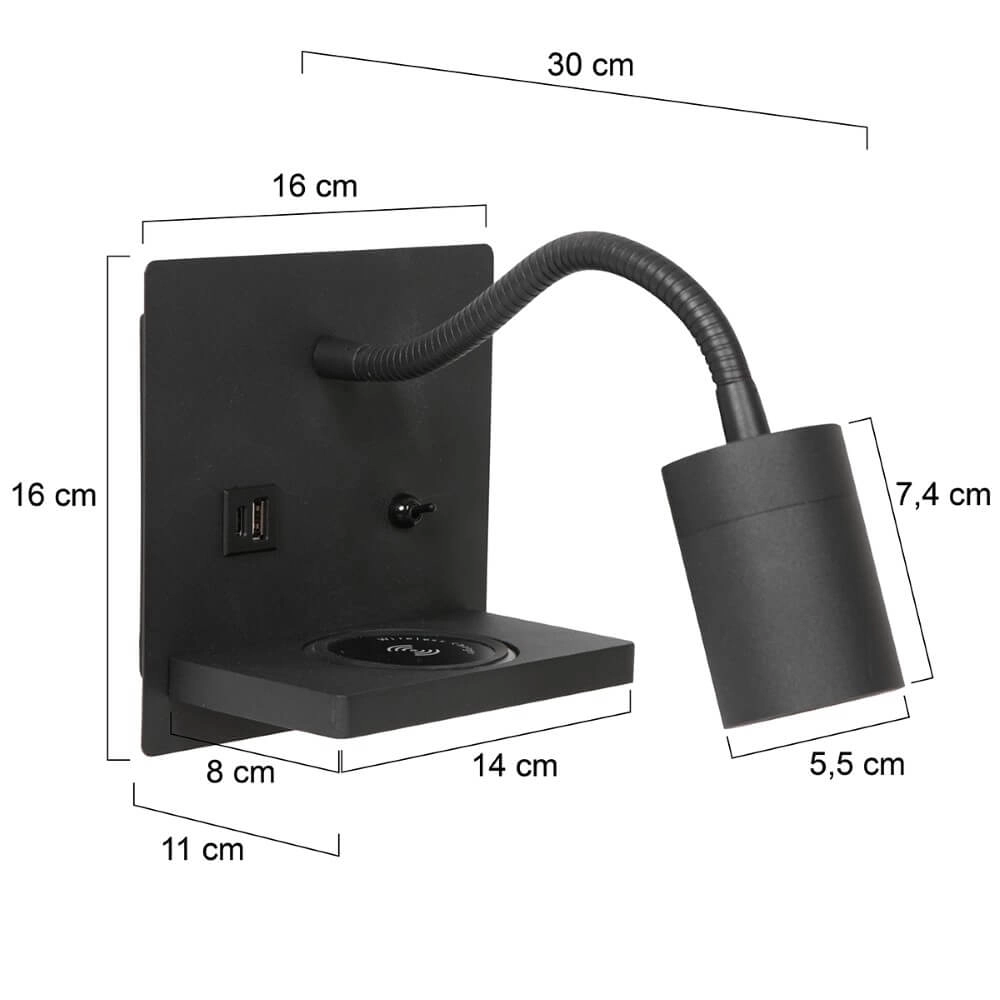 Bedlamp zwart Upround met oplader en usb Steinhauer 8712746170467