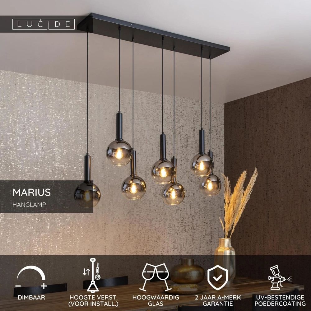 Hanglamp Marius 7-lichts zwart Lucide 5411212452221