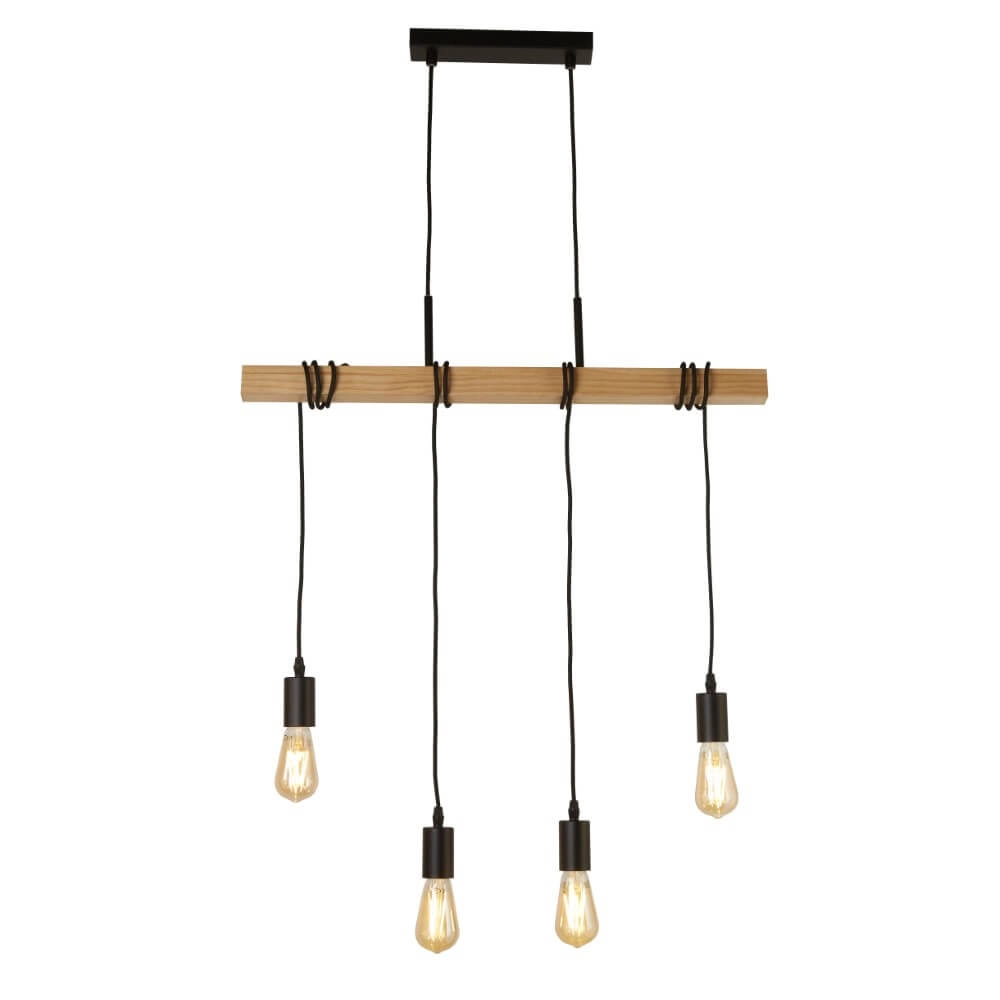 4-lichts hanglamp Woody met hout Searchlight 5053423206400