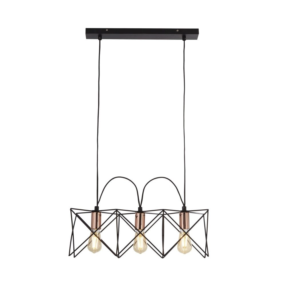 Eetkamer hanglamp Anthea 3-lichts zwart met roodkoper Searchlight 5053423155081
