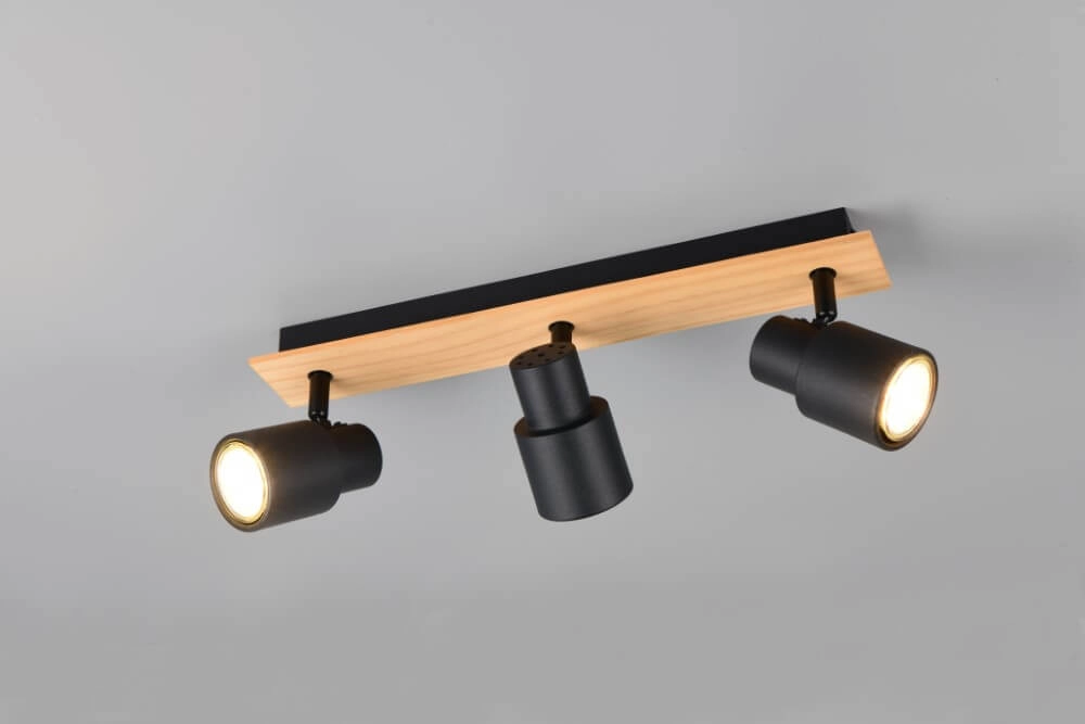 3-lichts plafondlamp Pierre zwart met hout Trio 4017807638196