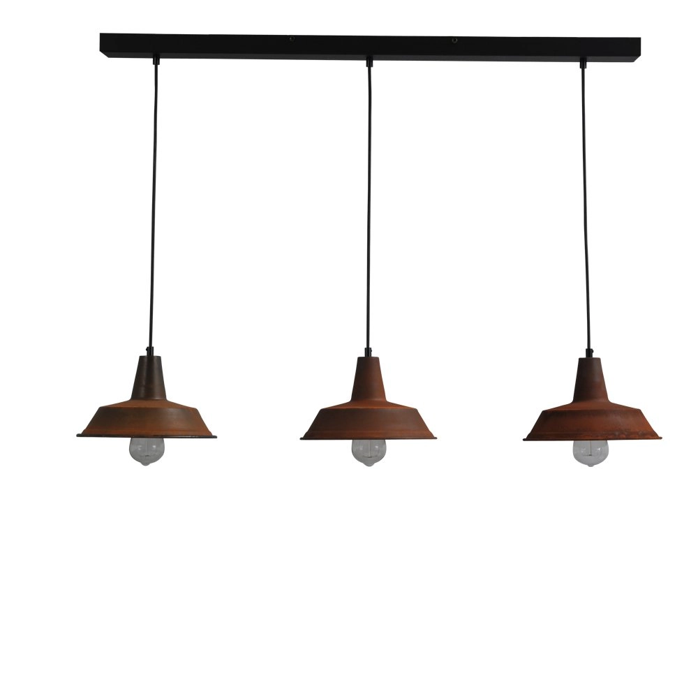 Stoere roestige hanglamp Industria 25 3-lichts roestbruin