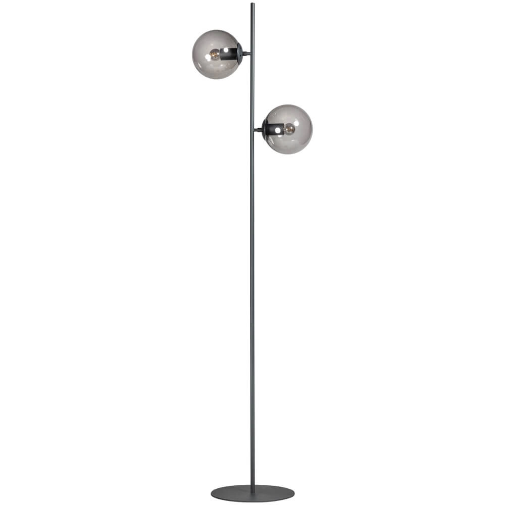 Design vloerlamp Davina 2-lichts zwart met smoke glas Design vloerlamp Davina 2-lichts zwart met smoke glas