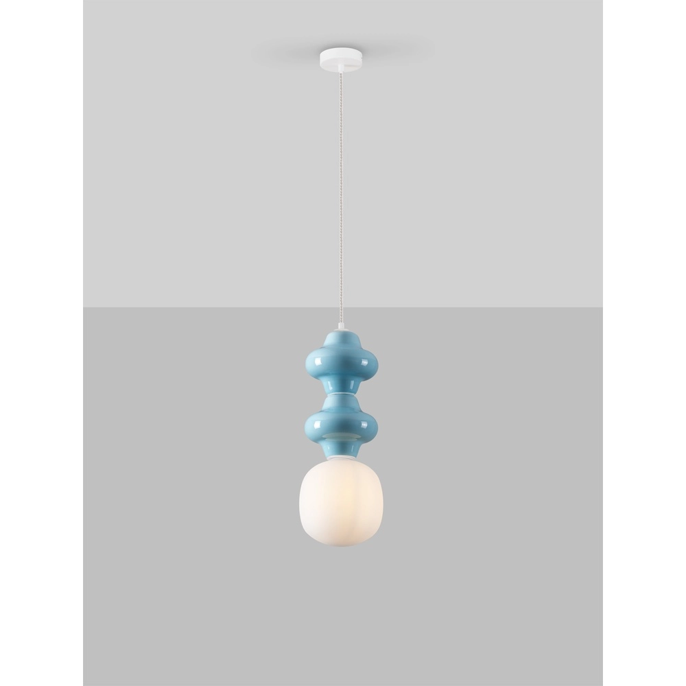 Hanglamp Clio M blauw keremiek met wit glas Lyora 5212017461254