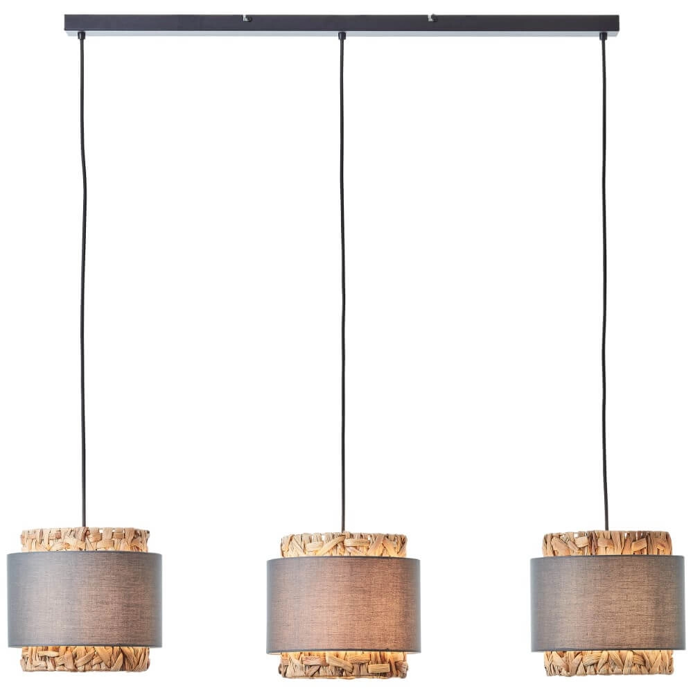 Eetkamer hanglamp Waterlilly rotan met grijze stof Eetkamer hanglamp Waterlilly rotan met grijze stof