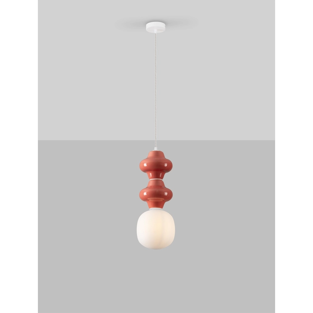 Hanglamp Clio M rood keramiek met wit glas Lyora 5212017461230