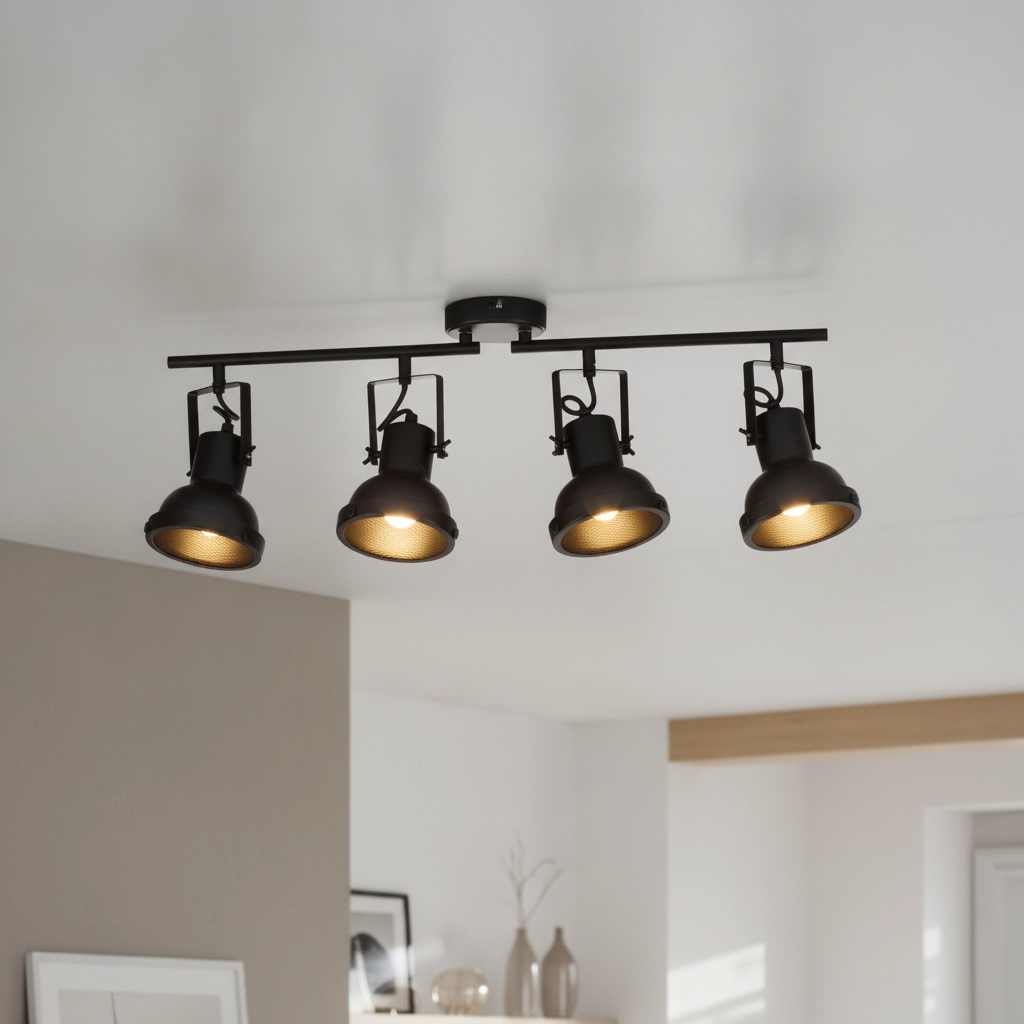 Plafondlamp Ruvi 4-lichts zwart