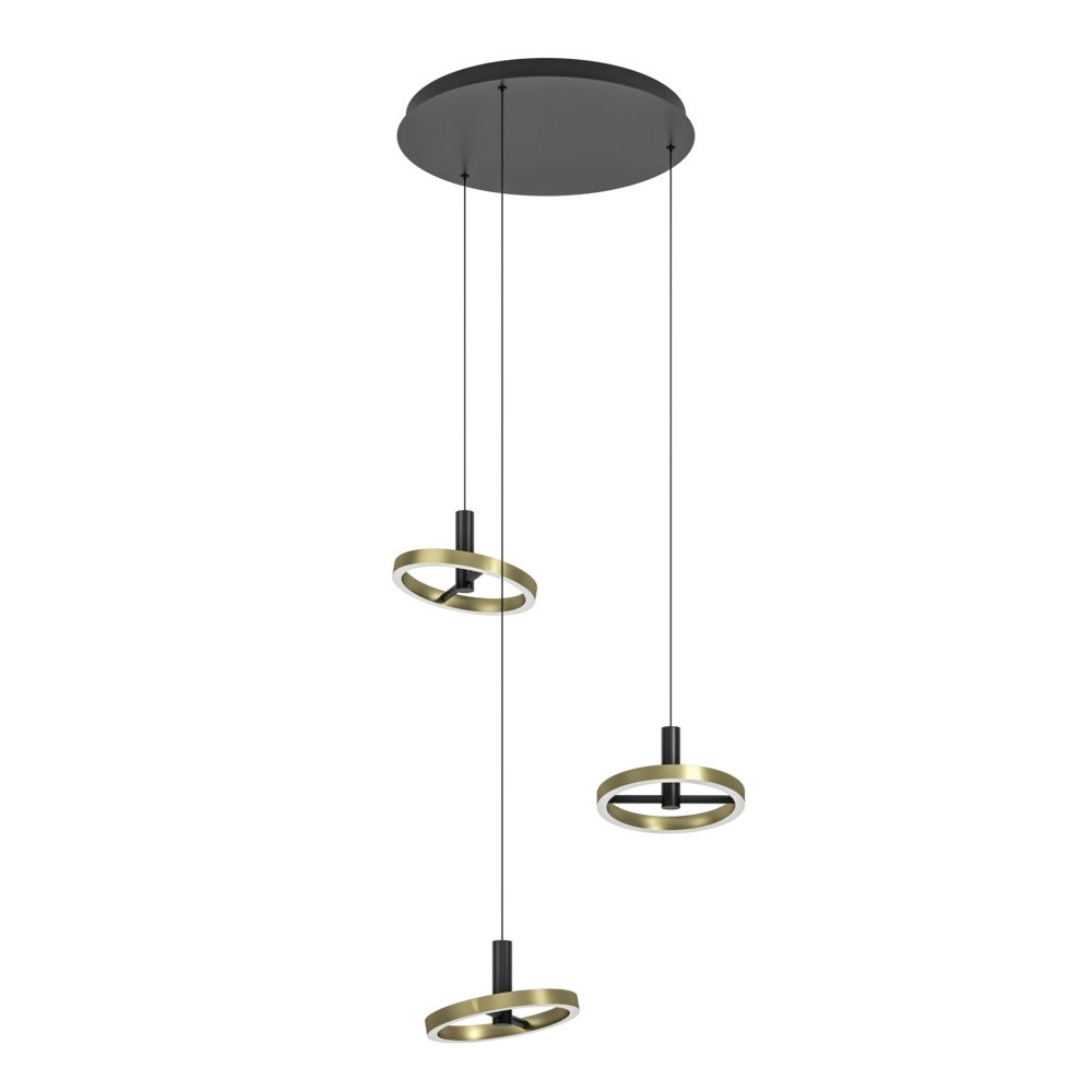 Hanglamp Brest 3-lichts rond zwart met goud