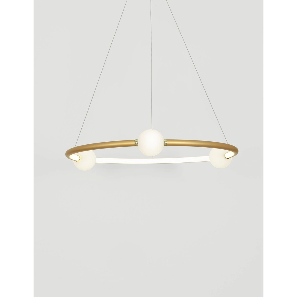 Hanglamp Celia goud met wit rond horizontaal
