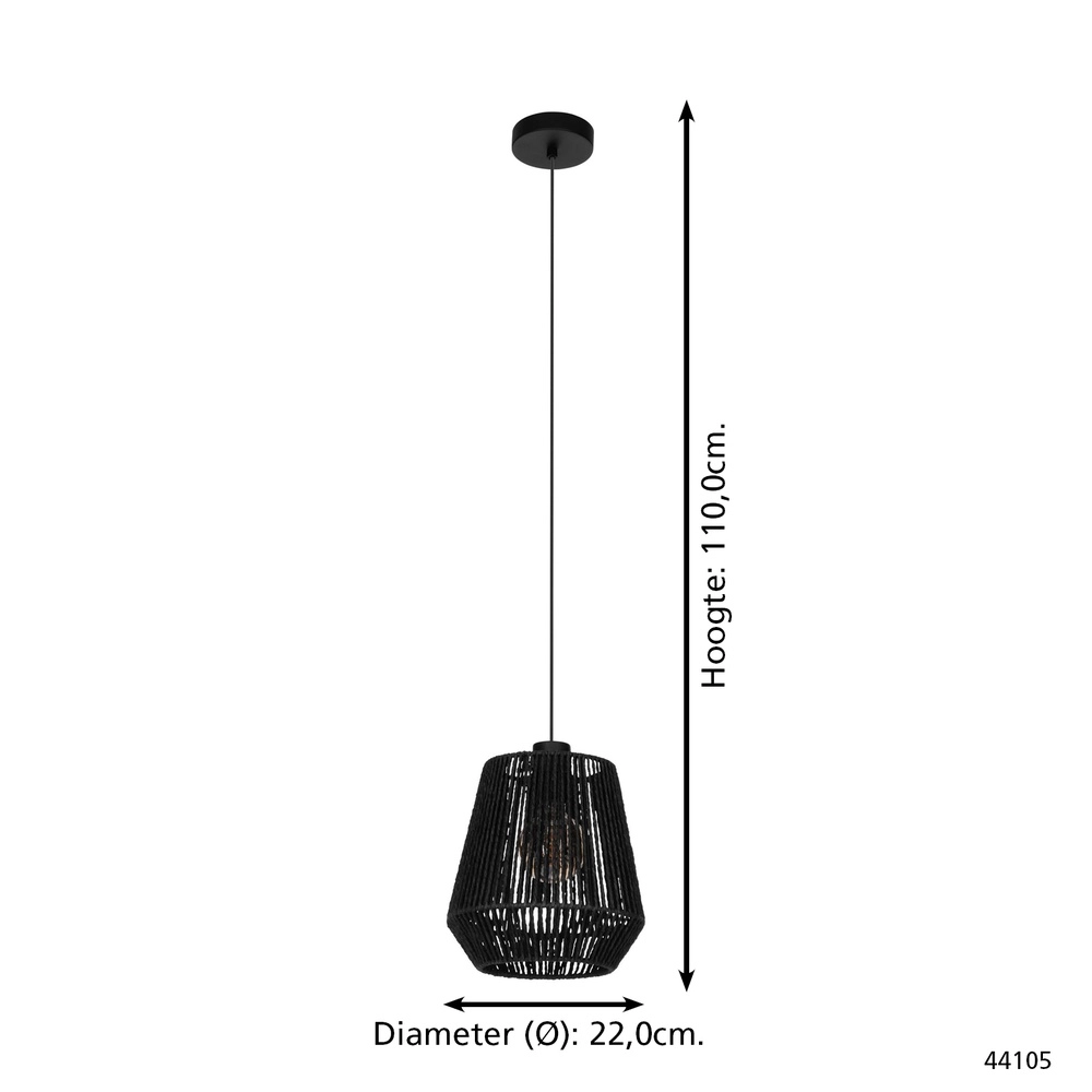 Touw hanglamp Persley Ø 22cm - zwart Eglo 9002759441050