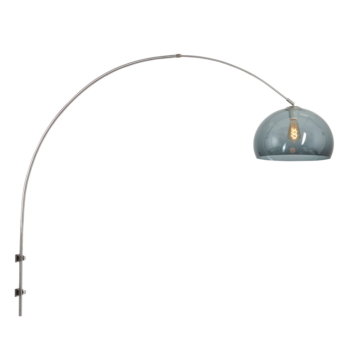 Wand booglamp Sparkled RVS met smoke kap Wand booglamp Sparkled RVS met smoke kap