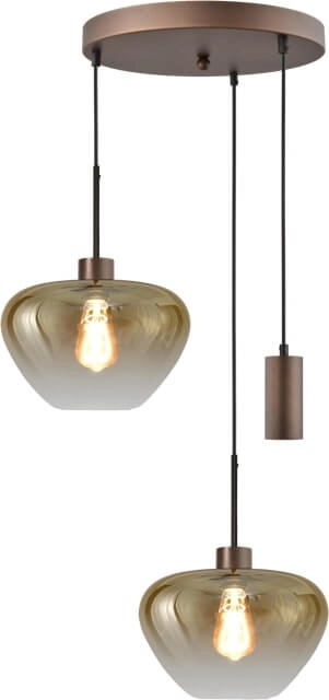 3-lichts hanglamp Genua bruin met 2x goud glas Ø 29cm en 1 pendel
