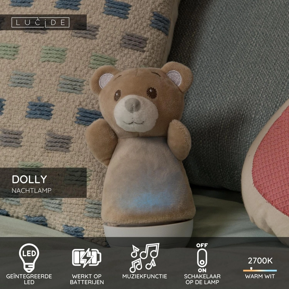 Nachtlampje Dolly op batterij met muziekfunctie - bruin Lucide 5411212771452