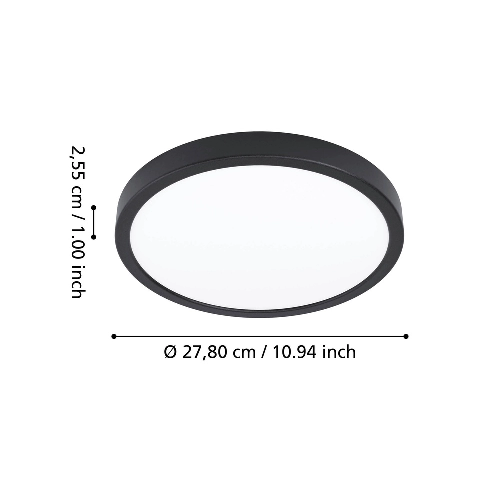 Plafonnière IP44 Fueva 6-Z rond - zwart - Ø 27,8cm Eglo 9008606330492