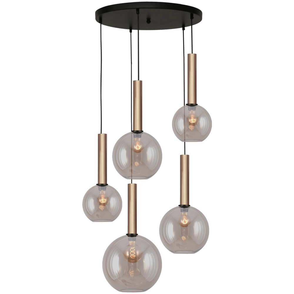 Vide hanglamp Bella 2 5-lichts met gouden glazen