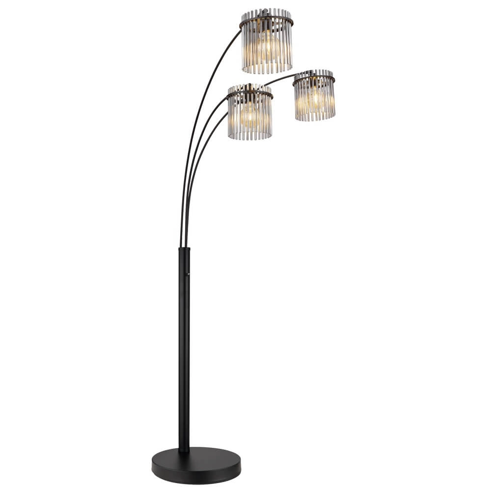 Zwarte vloerlamp Gorley met smoke glas 3-lichts