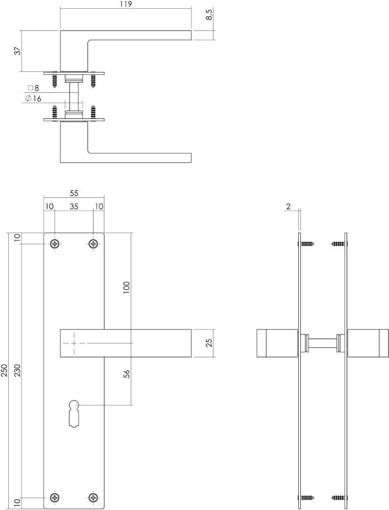 Moderne deurklink Amsterdam sleutelgat zwart Intersteel 8714186489512