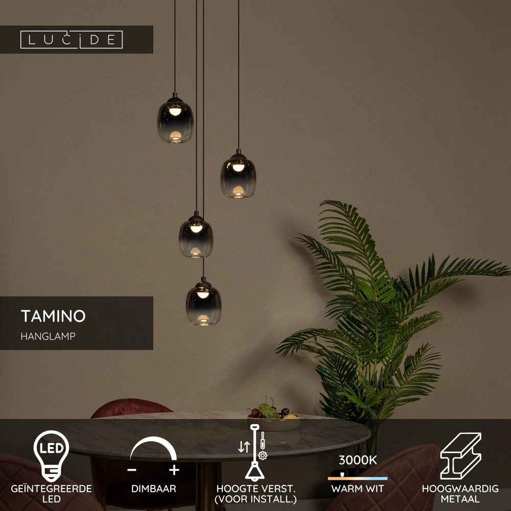 4-lichts hanglamp Tamino zwart Lucide 5411212741240