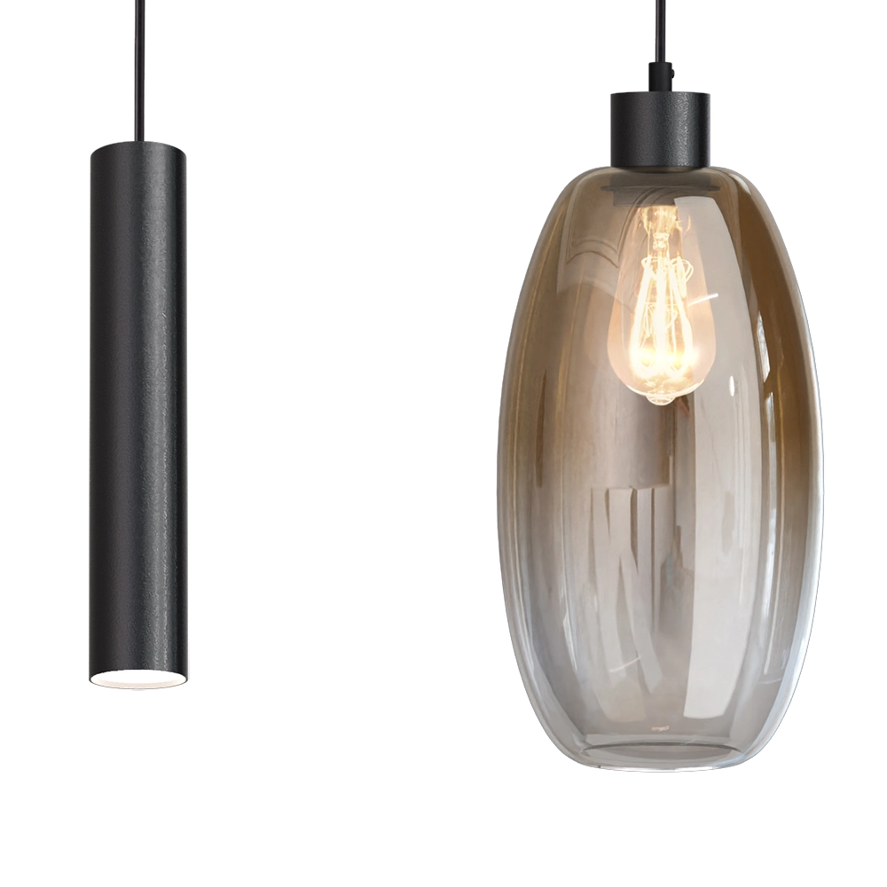 Glazen hanglamp Olive 3x Ø 18,5cm - 2x Run pendel - zwart Masterlight 8718121396842