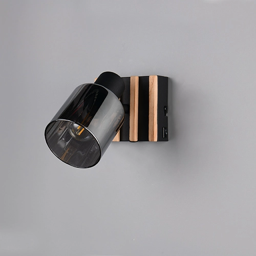 Wandlamp Travia zwart met hout Trio 4017807682588