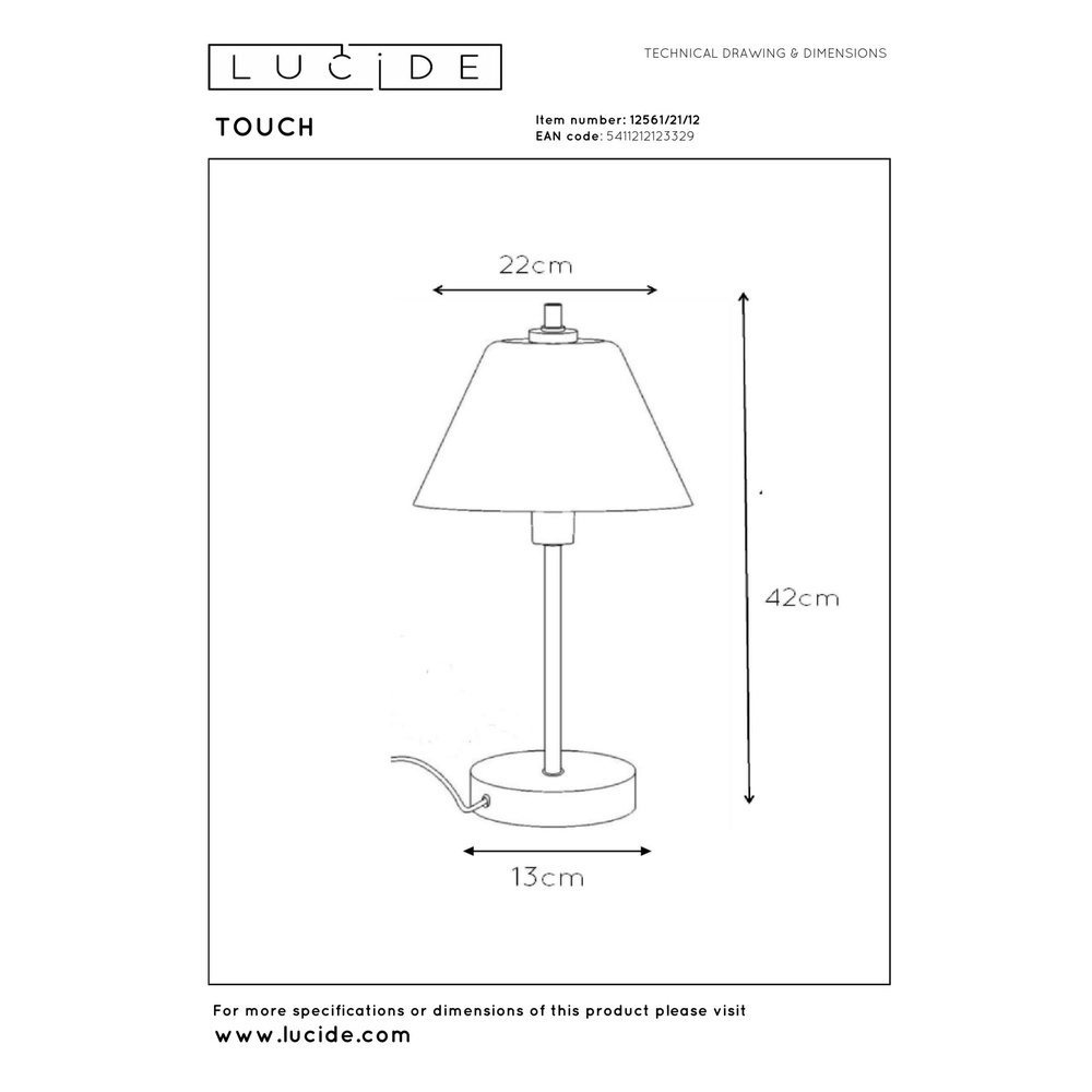 Tafellamp Touch chroom Lucide 5411212123329