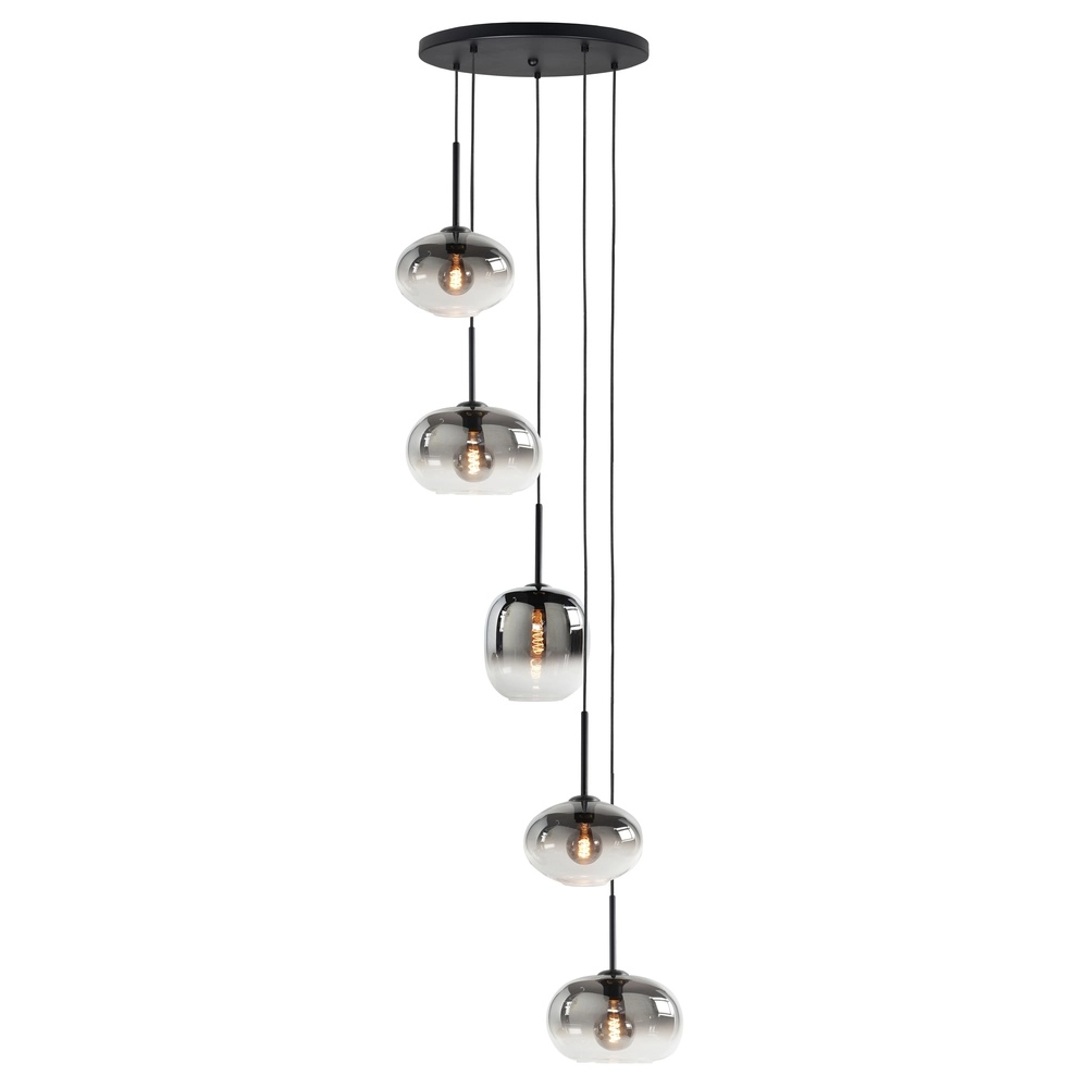 Hanglamp Bellini 5-lichts zwart met smoke glas
