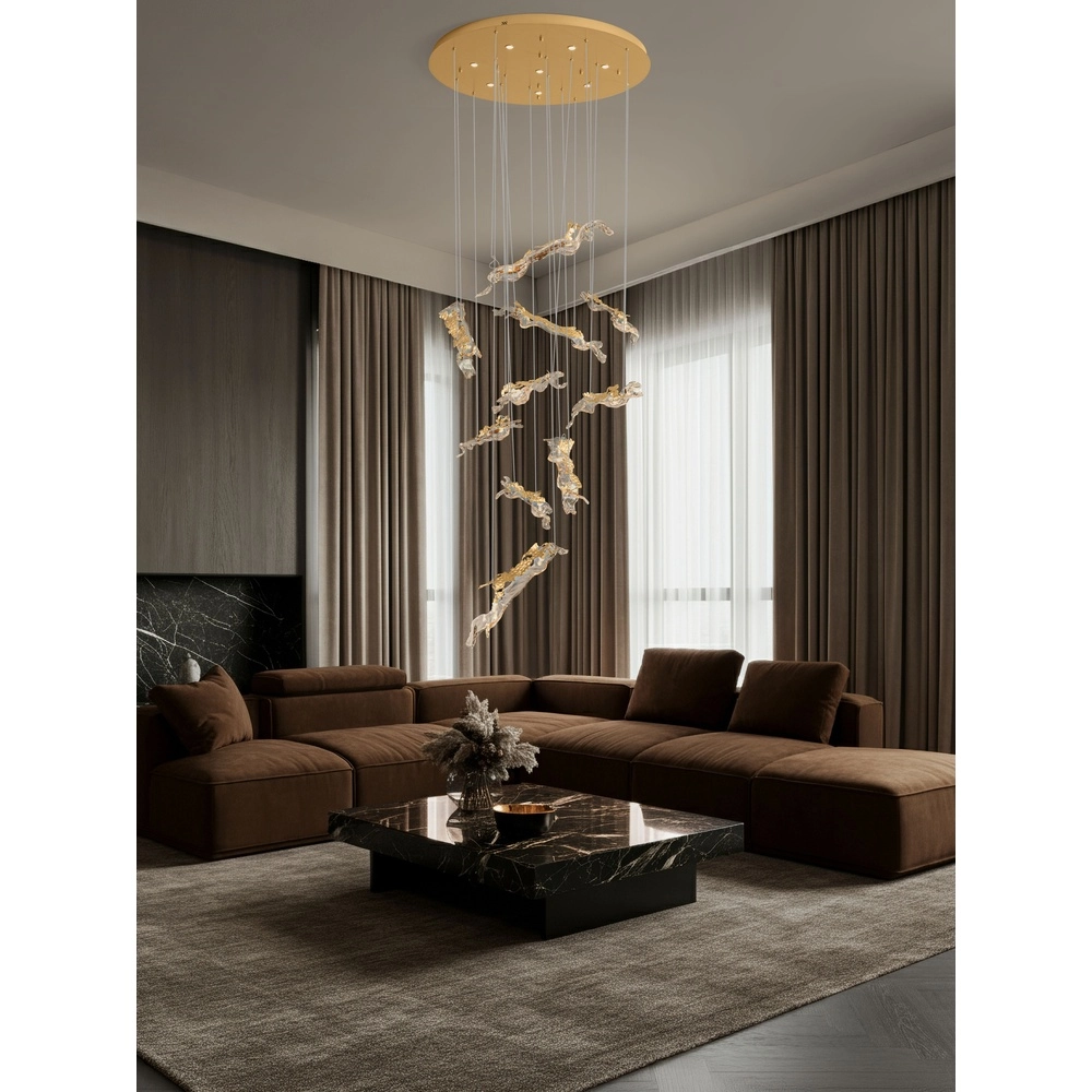 Gouden hanglamp Avesa met helder glas Ø 100cm