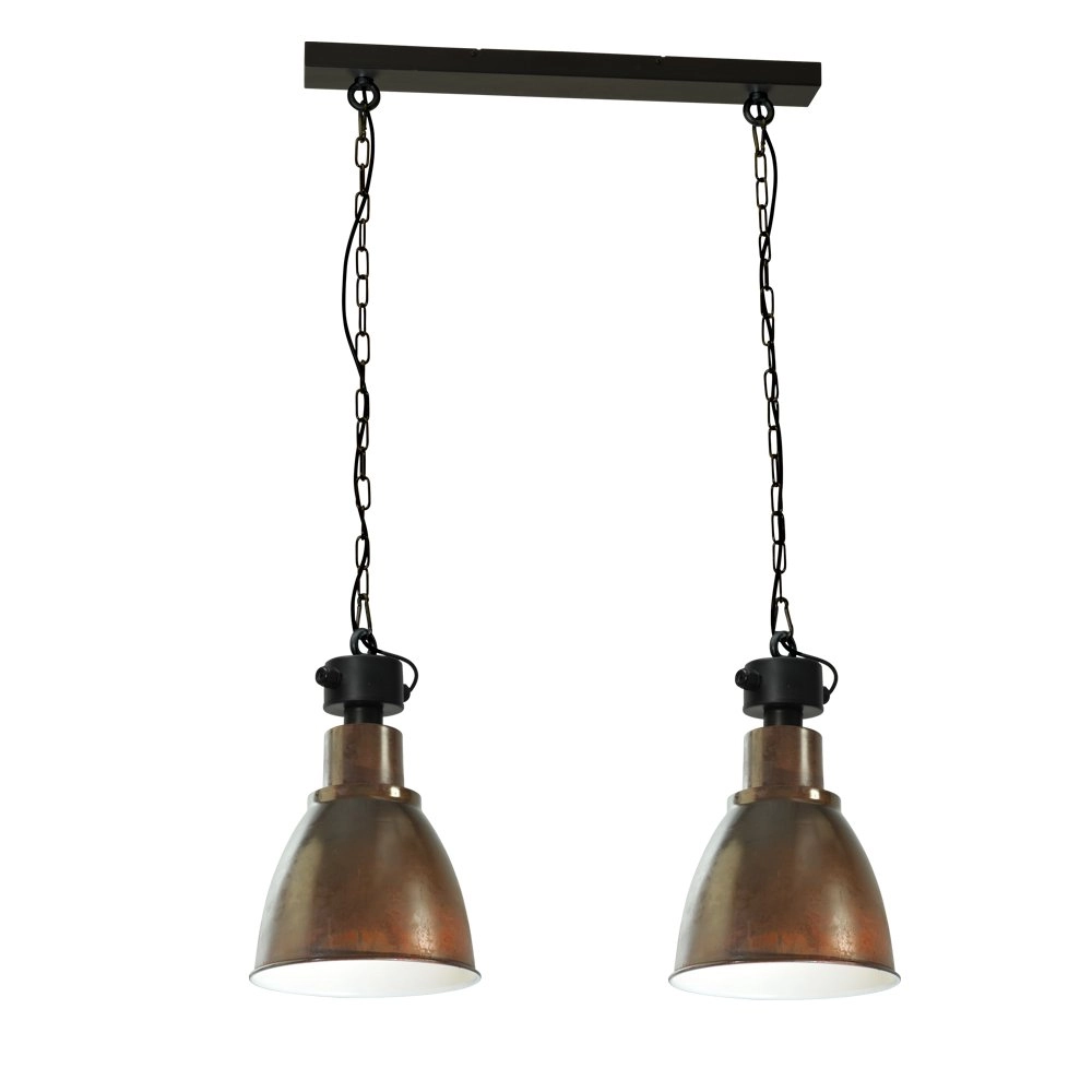 Landelijke eettafellamp Industria 2x27 bruin met zwart 2-lichts