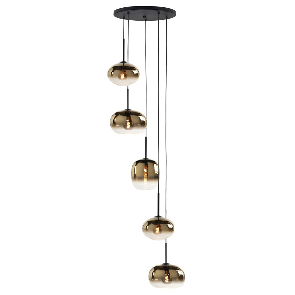 Hanglamp Bellini 5-lichts zwart met goud glas