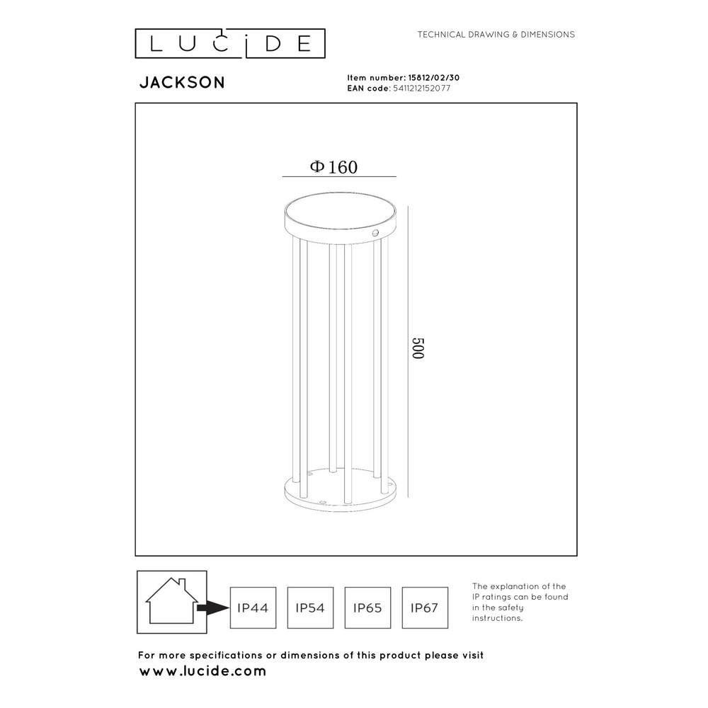 Solar sokkellamp Jackson 50cm zwart Lucide 5411212152077
