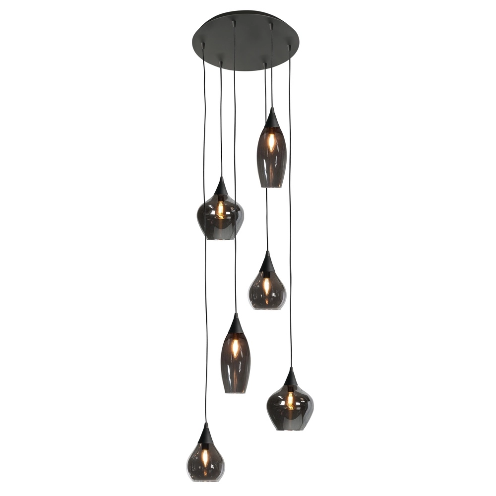 Hanglamp Cambio zwart 6-lichts smoke glas