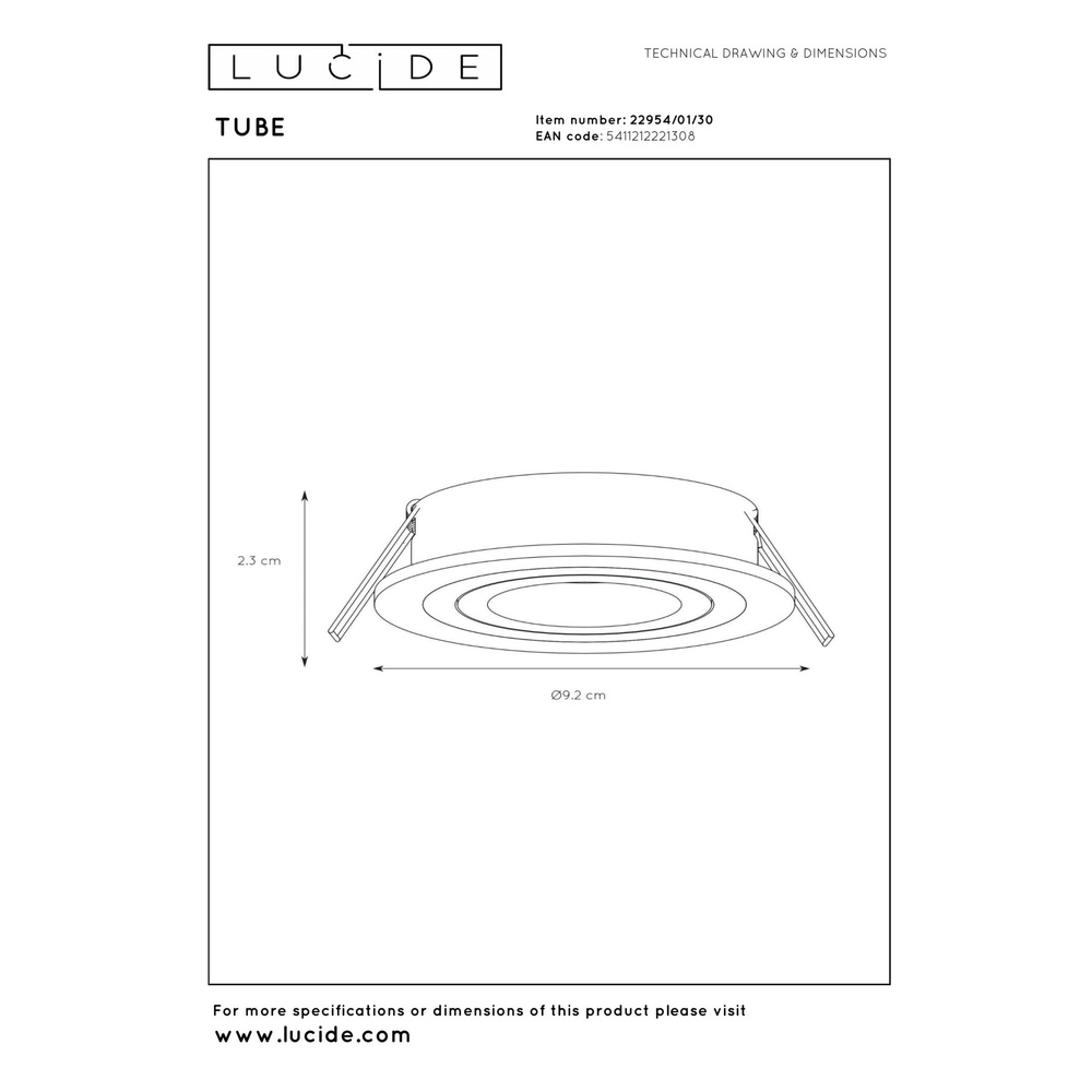 Inbouwspot Tube zwart Ø 9,2cm Lucide 5411212221308