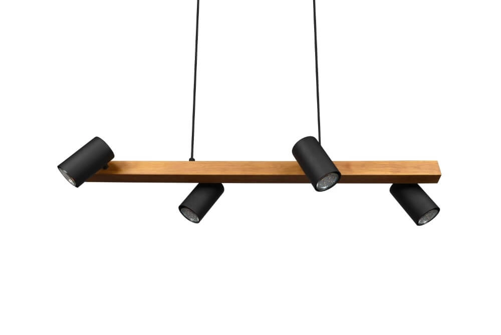 Richtbare hanglamp Marley Zwart met hout Trio 4017807523720