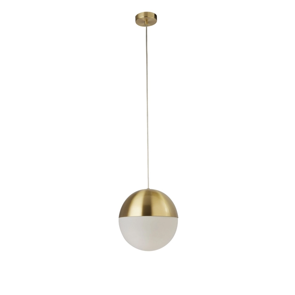Design hanglamp Endor Ø 20cm goud en wit glas Searchlight 5053423260655