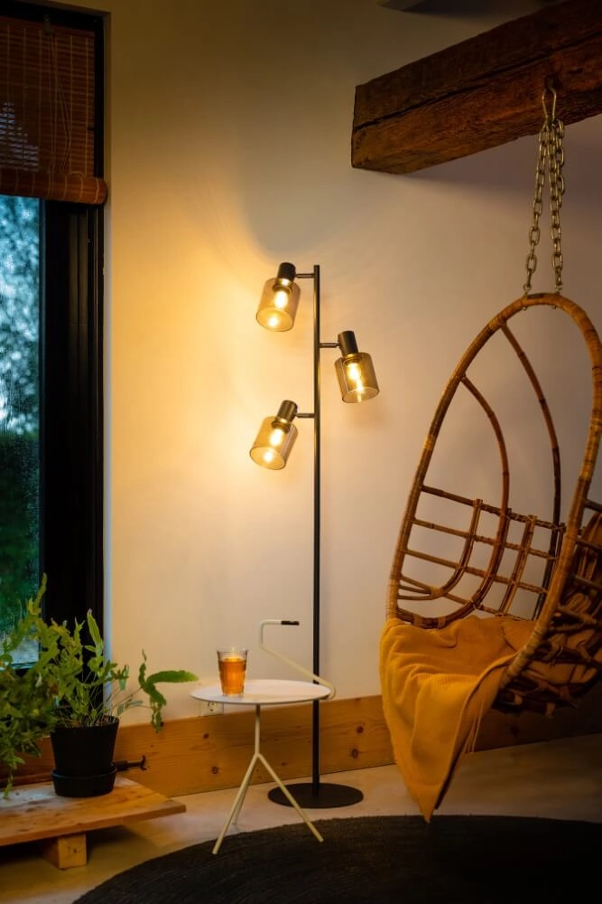 Glazen vloerlamp Sledge Glass 3-lichts zwart met goud glas ETH 8720195302889