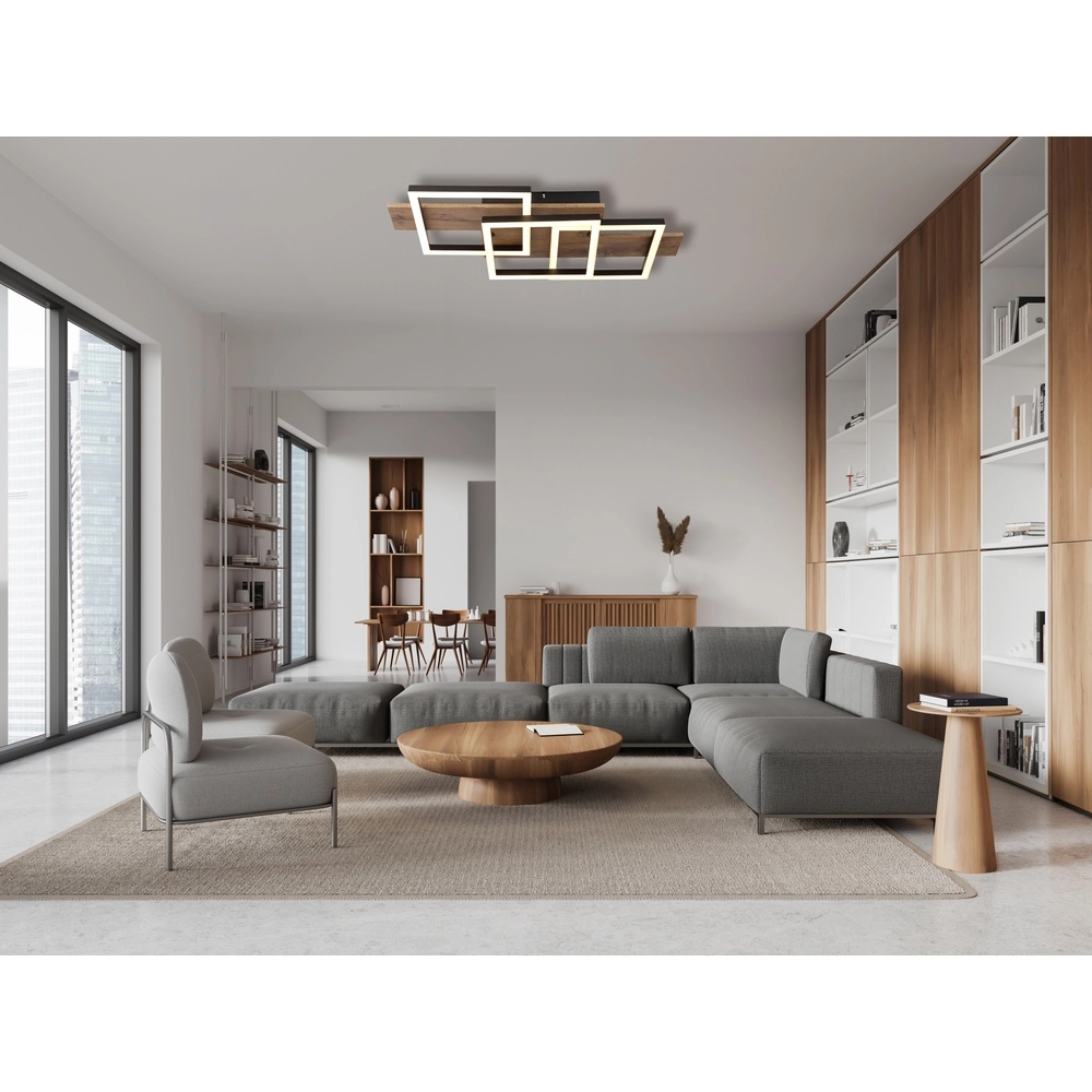 Design plafondlamp Jeffry zwart met hout 58cm Globo 9007371510597