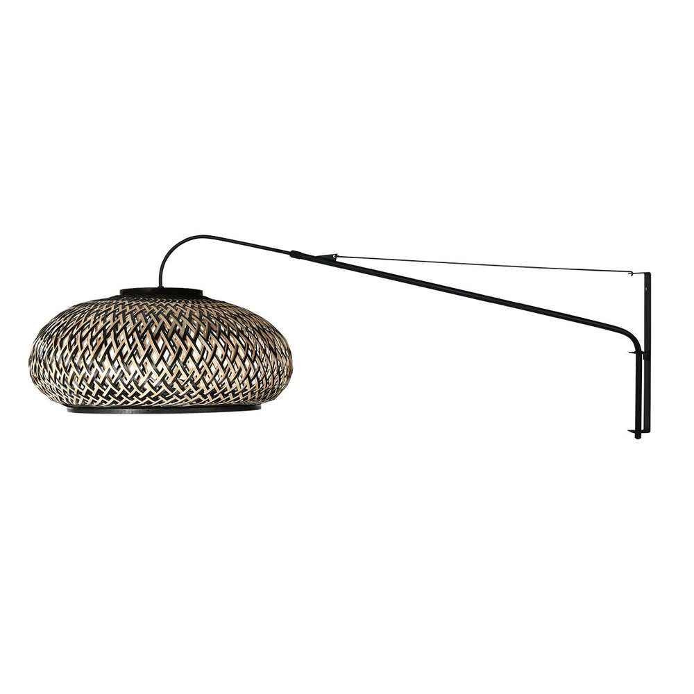 Wandlamp Elegant Classy zwart en rotan kap Steinhauer 8712746182453
